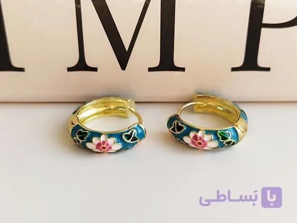 گوشواره میناکاری ظریف حلقه ای طرح گل کد 10399 — تصویر 1