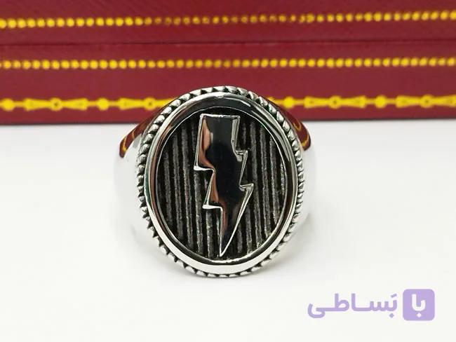 انگشتر مردانه طرح رعد نقره ای کد ag4 — تصویر 1