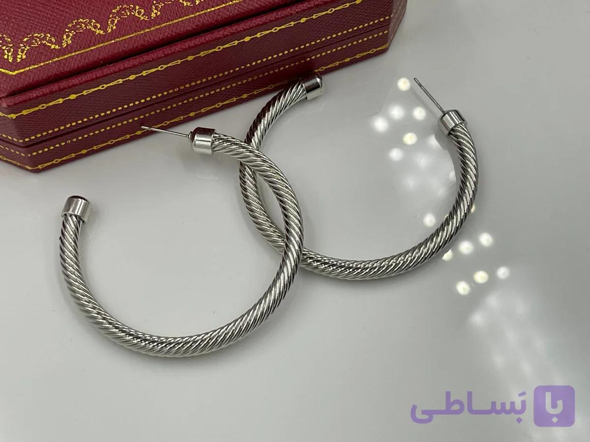 گوشواره حلقه ای نقره ای ساده — تصویر 1