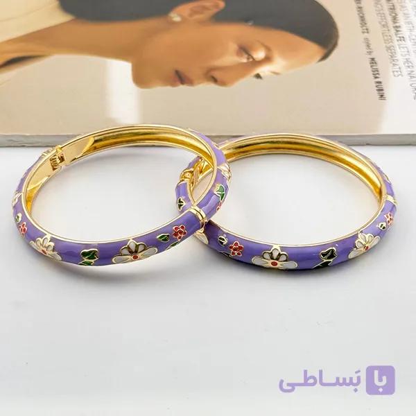 دستبند میناکاری آبی با گل سفید — تصویر 1