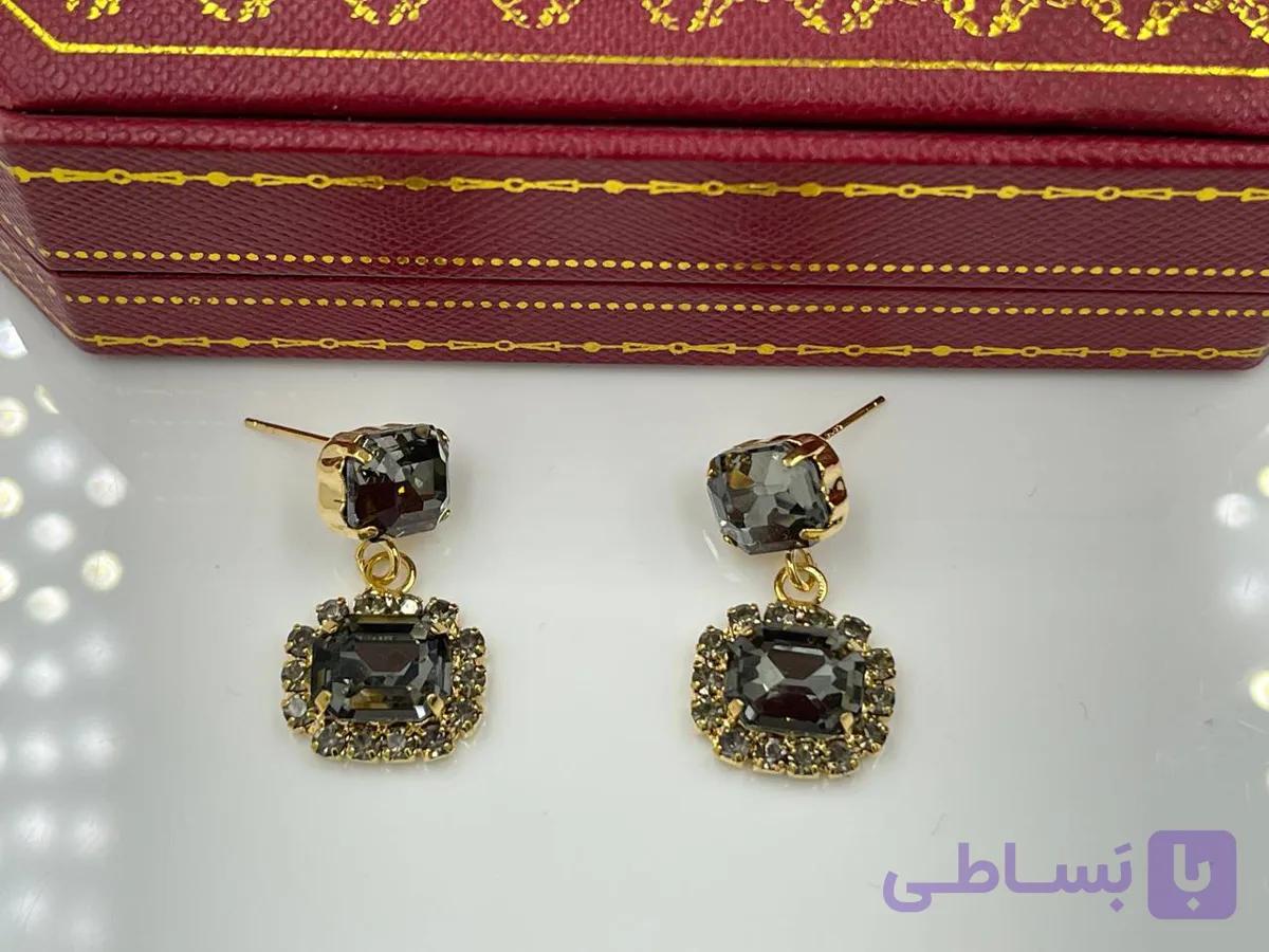 گوشواره سنگ مشکی نگین کاری — تصویر 1