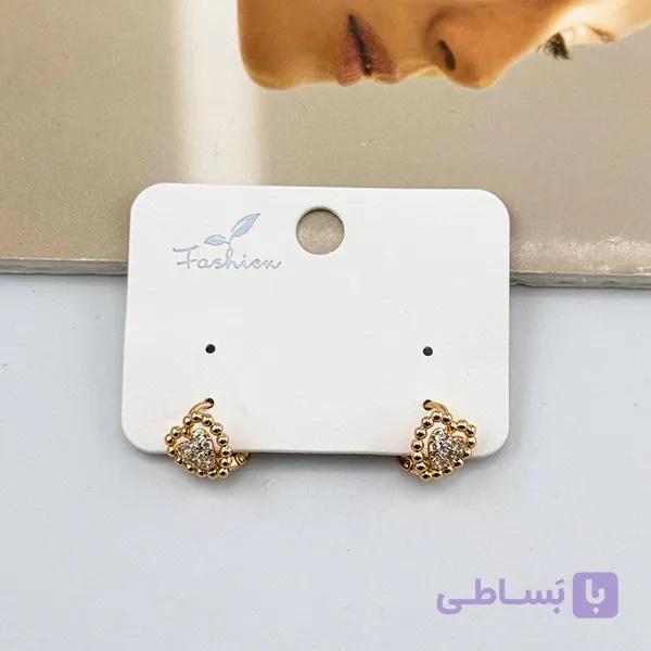 گوشواره قلبی طلایی ژوپینگ با نگین مرکزی — تصویر 1