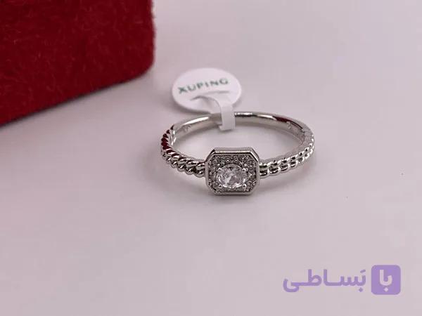 انگشتر ژوپینگ تک نگین نقره ای — تصویر 1