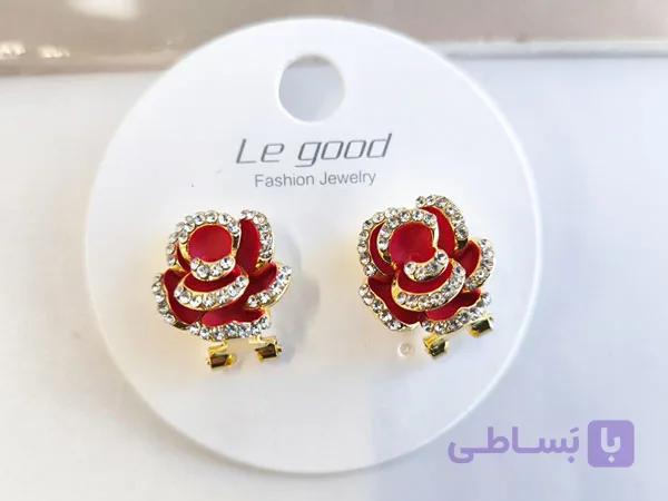 گوشواره گل قرمز نگینی کد 10794 — تصویر 1