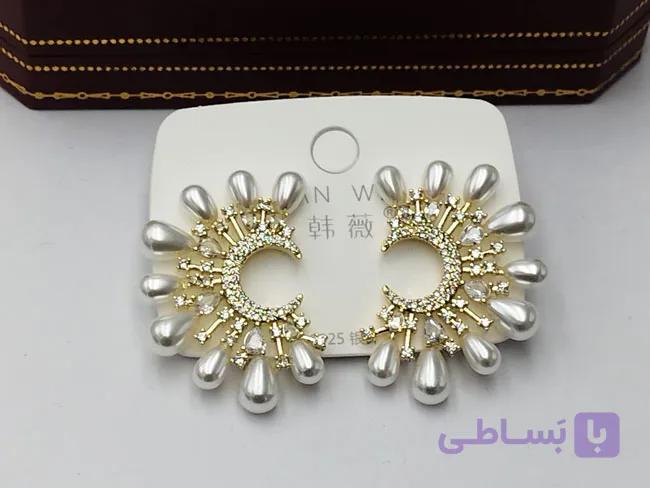 گوشواره مجلسی مروارید و نگین — تصویر 1