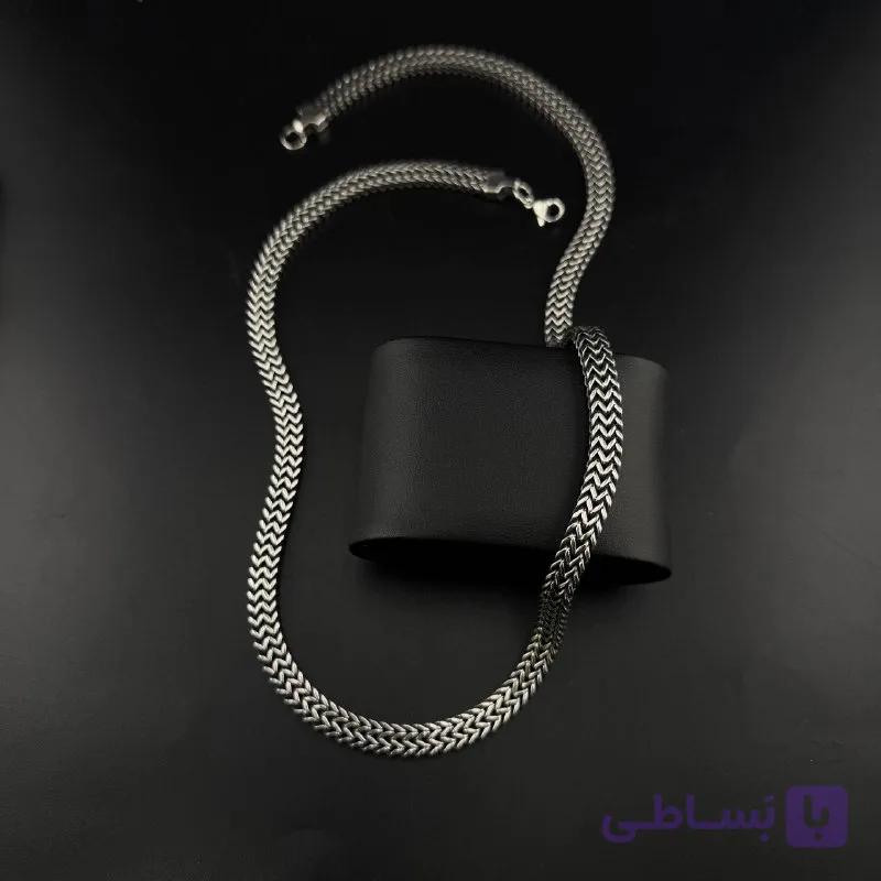 گردنبند زنجیر استیل مردانه بافت دم روباهی (Foxtail) نقره‌ای — تصویر 1