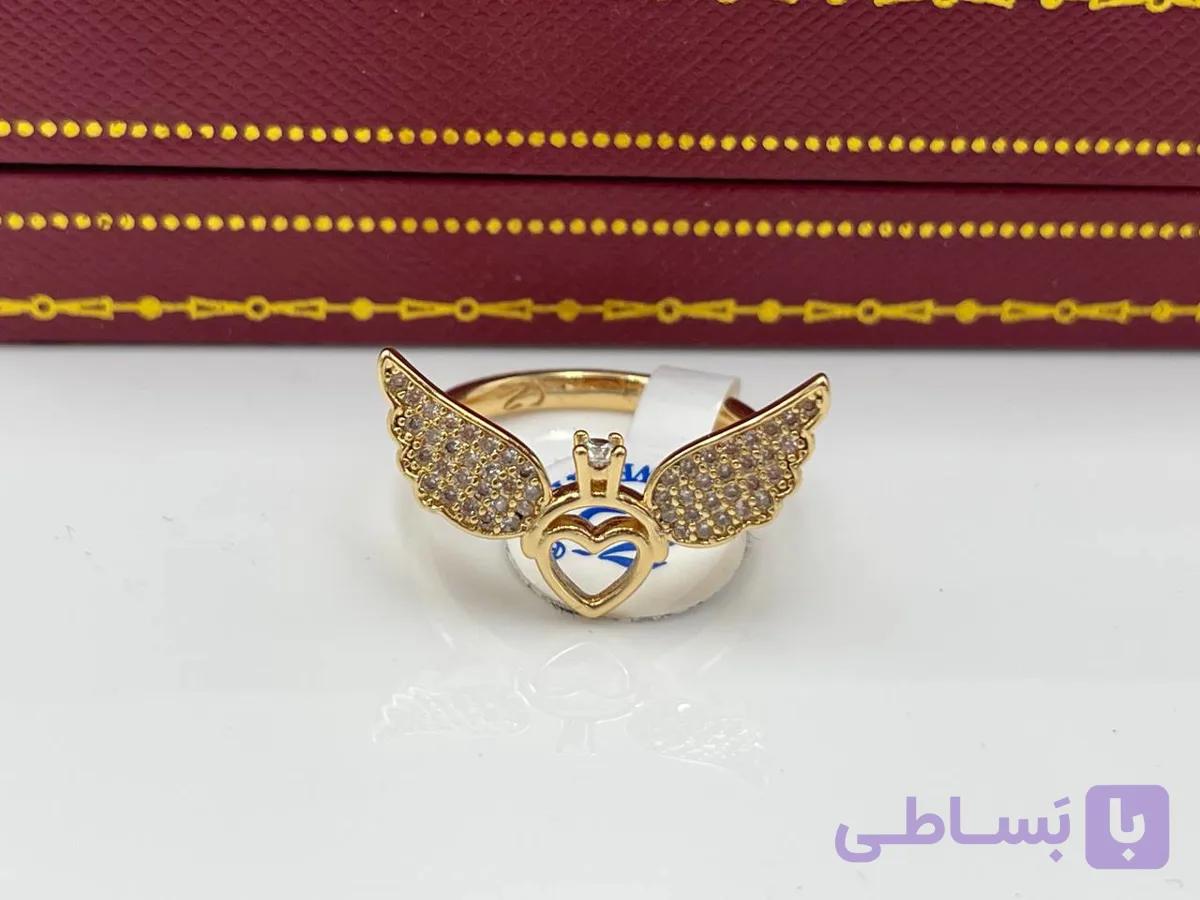 انگشتر بال فرشته و قلب نگین کاری — تصویر 1