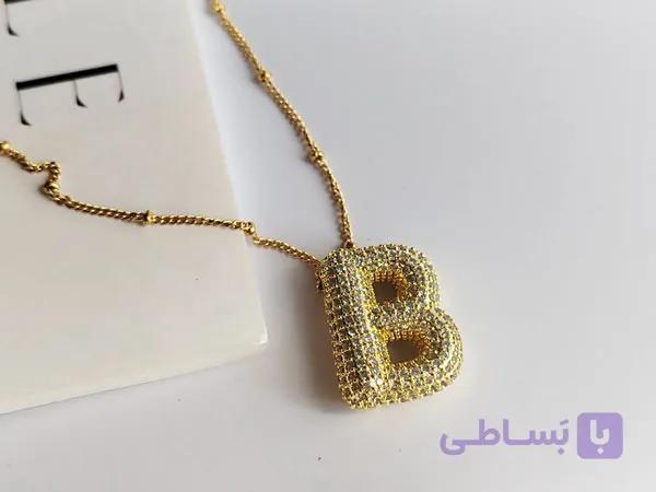 گردنبند حرف B فول نگین استیل — تصویر 1
