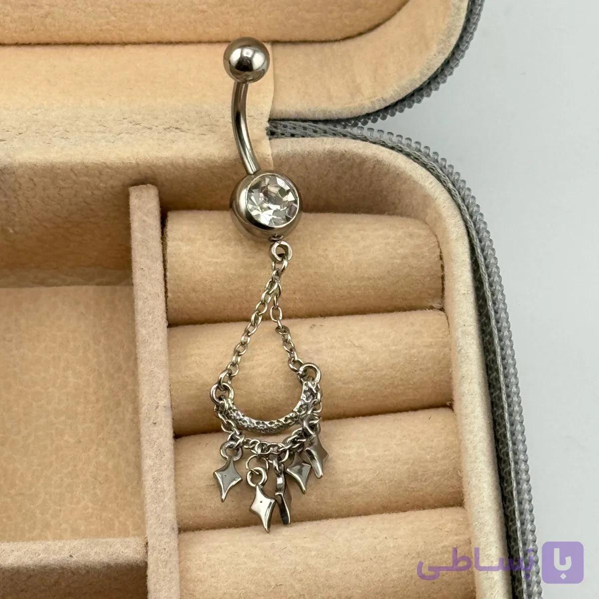 پیرسینگ ناف آویزدار طرح ماه و ستاره — تصویر 1