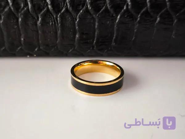 رینگ مشکی طلایی مردانه ساده کد 10526 — تصویر 1