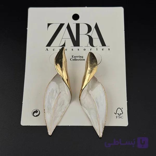 گوشواره برگ دو رنگ طلایی و سفید زارا مدل هنری و خاص — تصویر 1