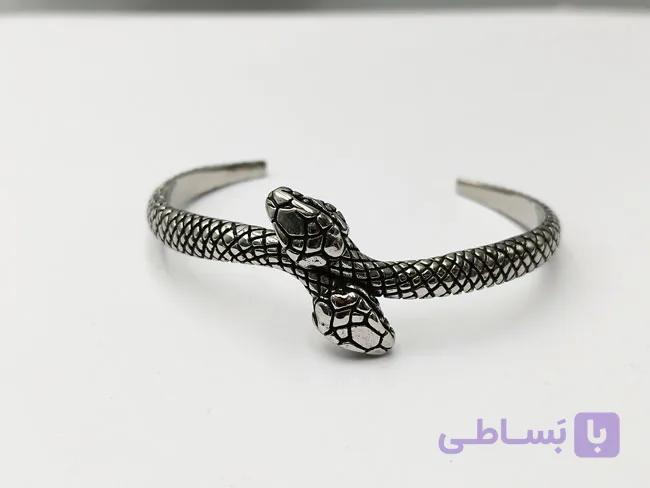 دستبند مار دو سر فری سایز سیاه قلم کد da100 — تصویر 1