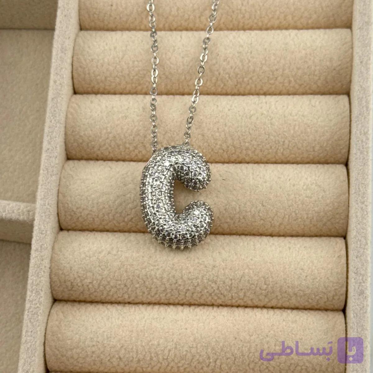 گردنبند حرف C نقره ای — تصویر 1