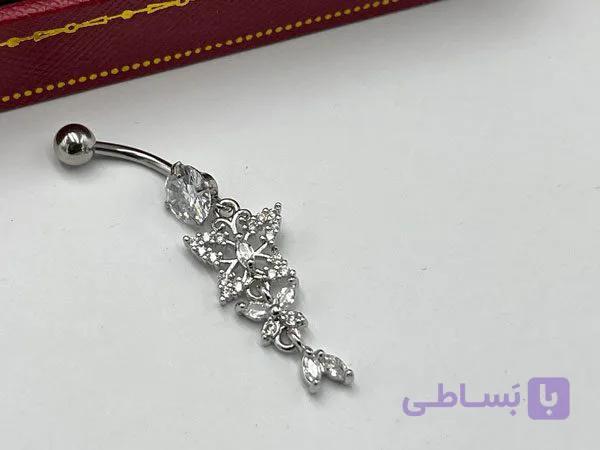 پیرسینگ ناف طرح پروانه نقره ای — تصویر 1