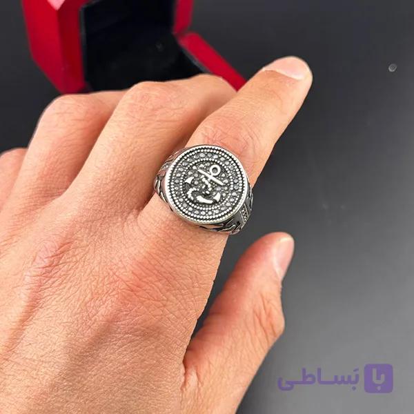 انگشتر مردانه لنگر طرح نقطه‌ای — تصویر 1