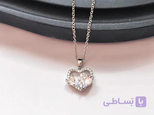 گردنبند قلب نگینی استیل رنگ ثابت — تصویر 1