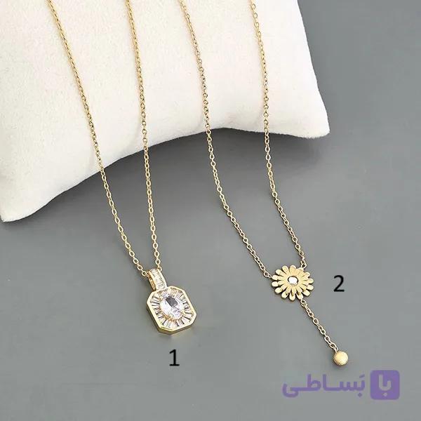 گردنبند طرح گل و هندسی نگینی