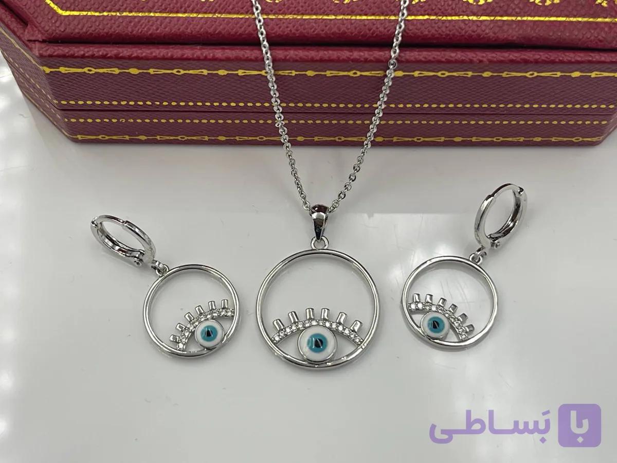 نیم ست گوشواره و گردنبند استیل — تصویر 1
