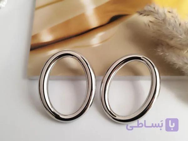گوشواره حلقه بیضی میخی نقره ای — تصویر 1