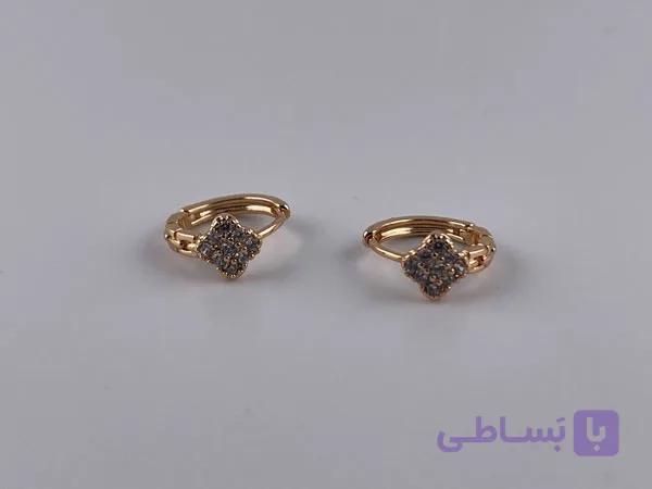 گوشواره ژوپینگ طلایی طرح گل نگین دار — تصویر 1