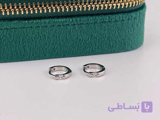 گوشواره مینیمال با تک نگین مربعی — تصویر 1