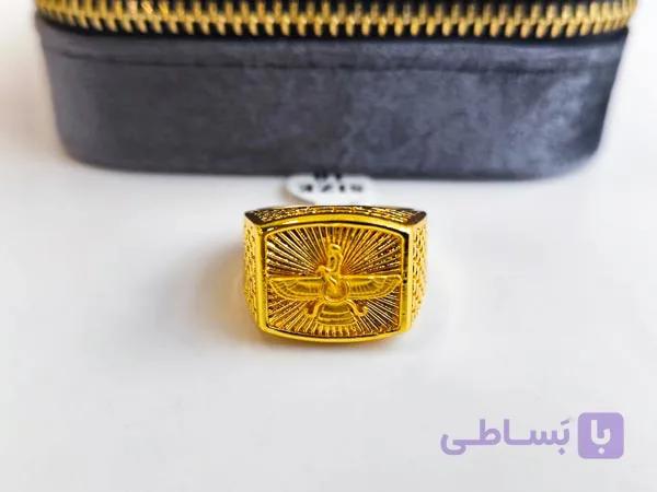 انگشتر فروهر طلایی استیل مردانه کد 10891 — تصویر 1