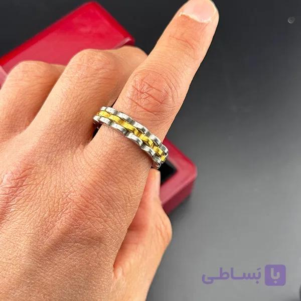 انگشتر مردانه دو ردیف طلایی مینیمال — تصویر 1