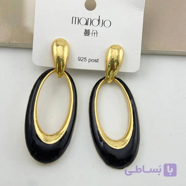 گوشواره بیضی مشکی و طلایی مدرن — تصویر 1