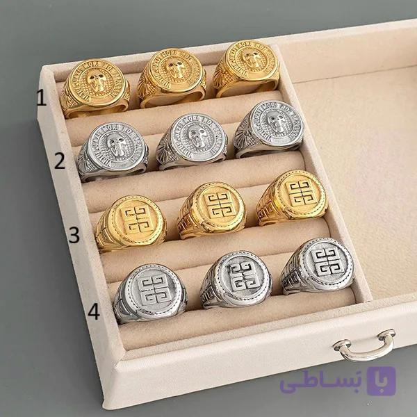 انگشتر مردانه نقره‌ای و طلایی طرح اسکلت
