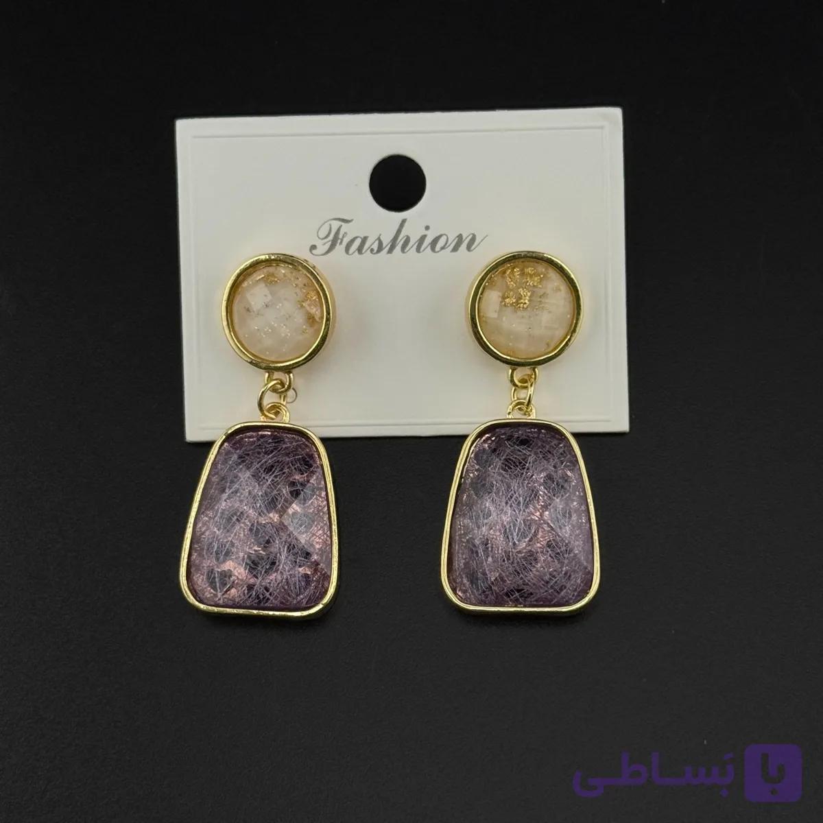 گوشواره با سنگ رزینی بنفش — تصویر 1