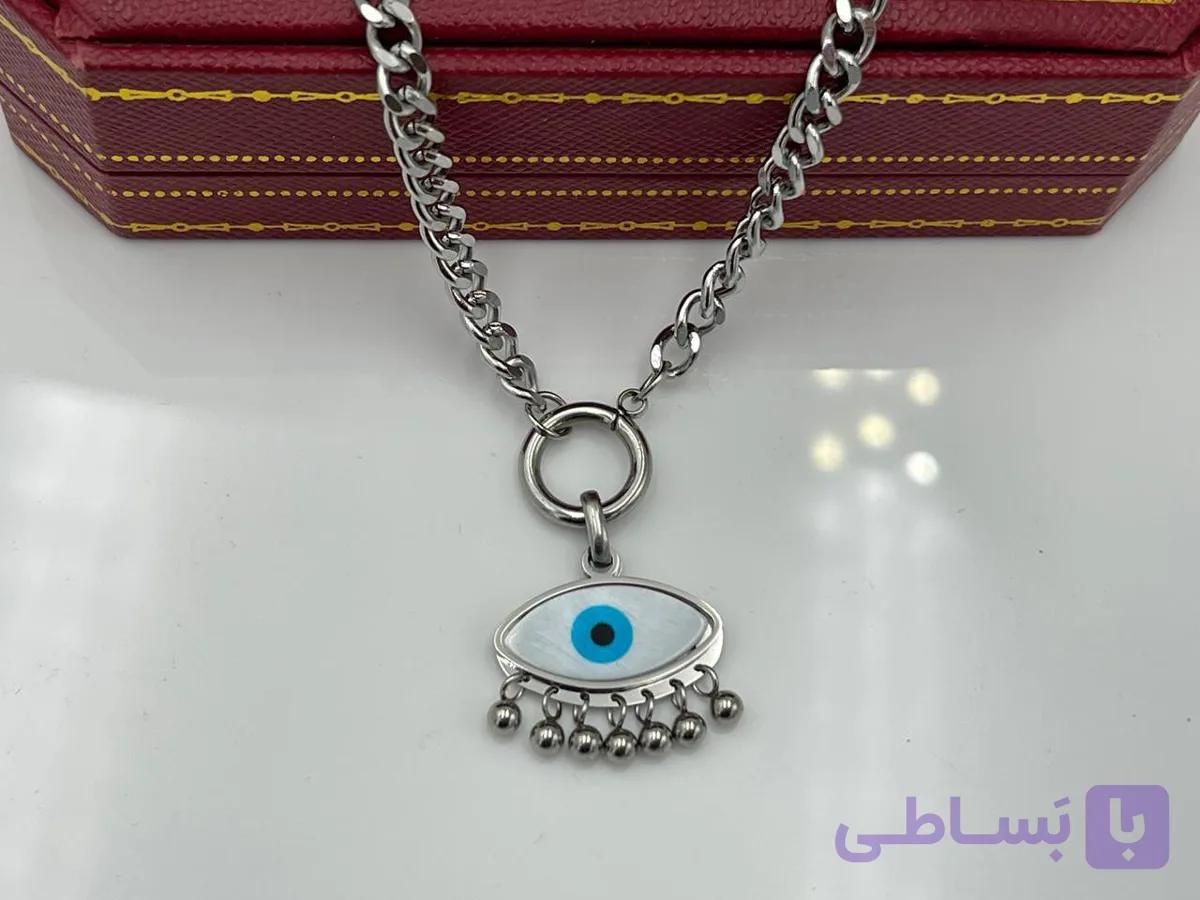 گردنبند چشم نقره ای با آویز توپی — تصویر 1