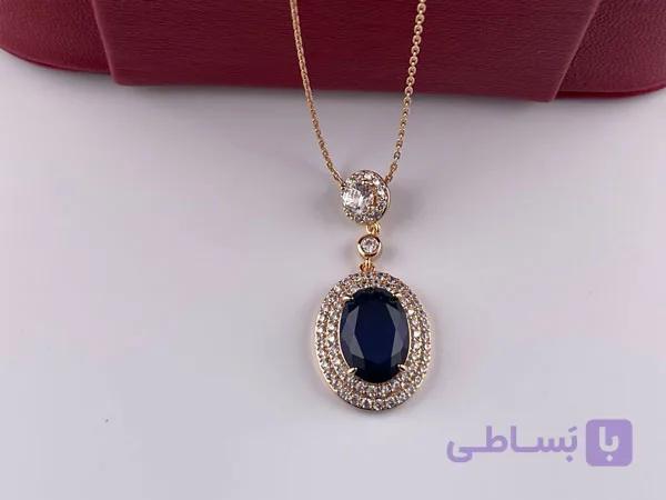 گردنبند ژوپینگ نگینی با کریستال سرمه ای — تصویر 1