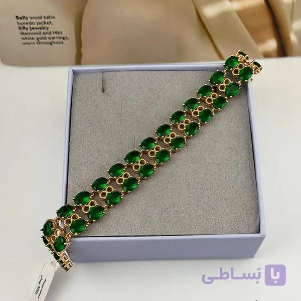 دستبند ژوپینگ با نگین‌های سبز زمردی — تصویر 1