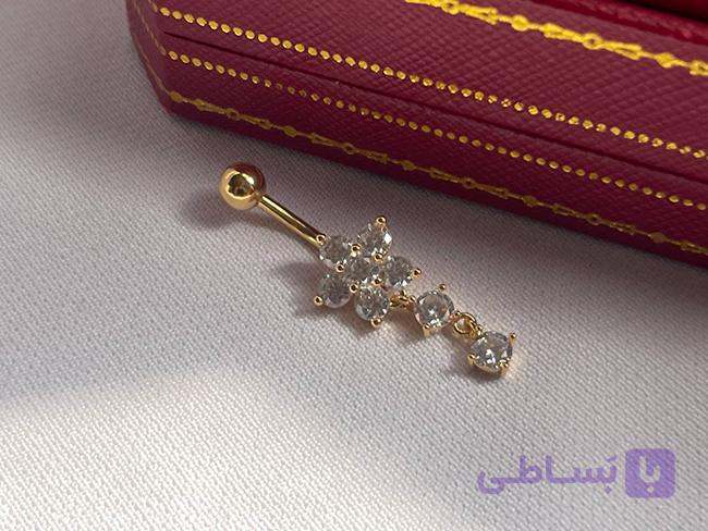 پیرسینگ ناف طرح گل و آویز نگین