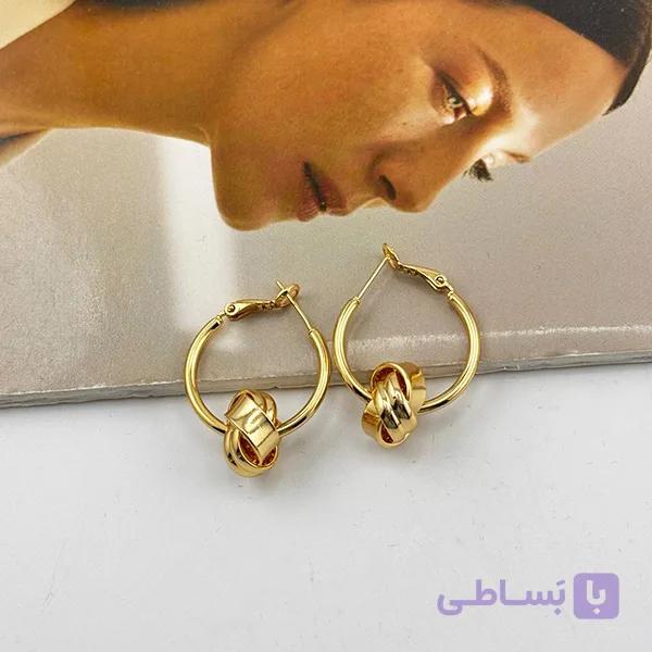 گوشواره طلایی با گره مرکزی — تصویر 1