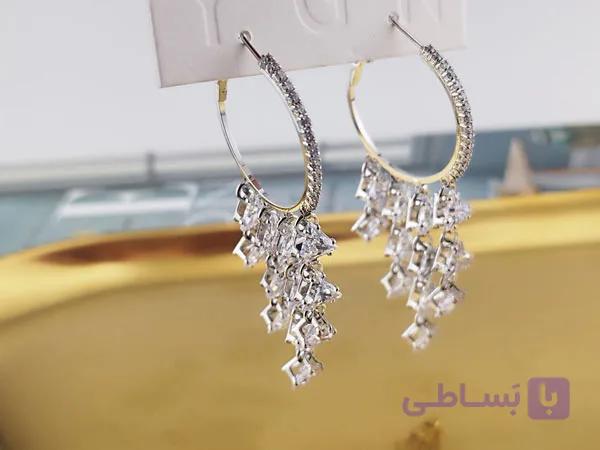 گوشواره حلقه ای مجلسی آویز نگینی — تصویر 1