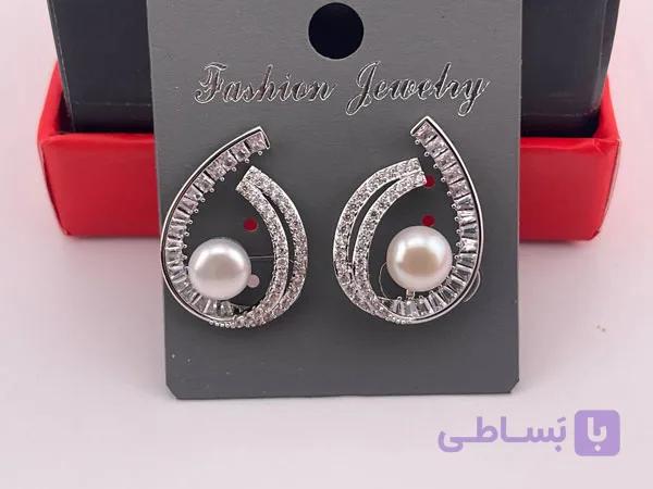 گوشواره طرح اشکی فول نگین — تصویر 1