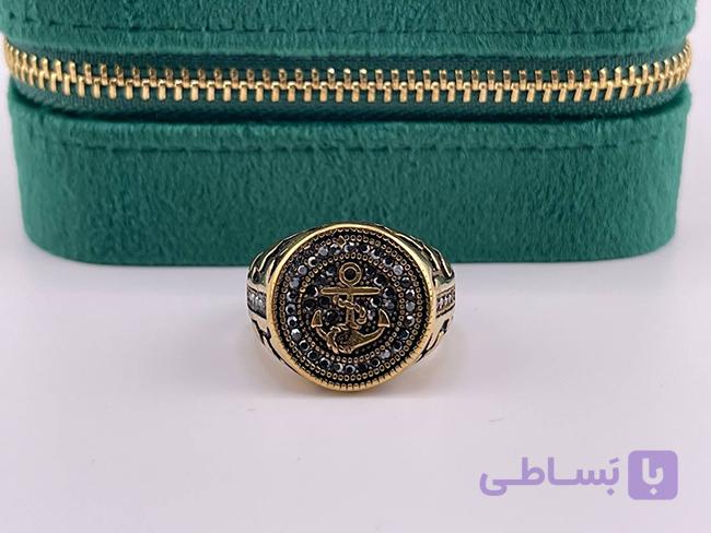 انگشتر مردانه طرح لنگر طلایی — تصویر 1