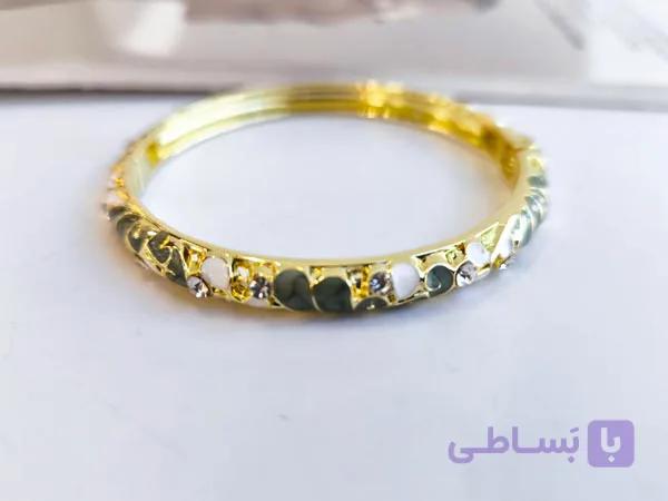 بنگل میناکاری سبز نگینی شیک کد 10930 — تصویر 1