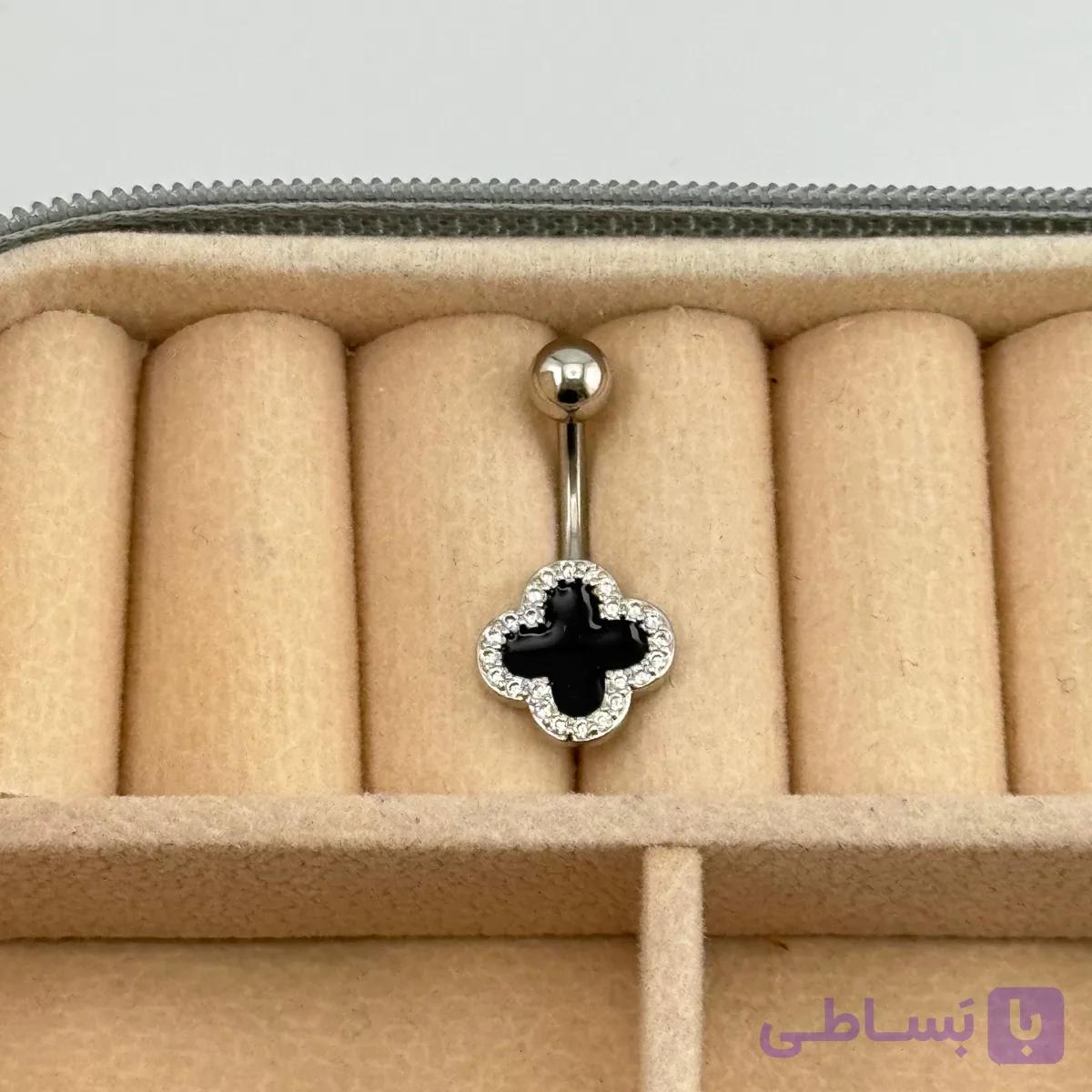 پیرسینگ ناف ونکلیف چهارپر مشکی — تصویر 1