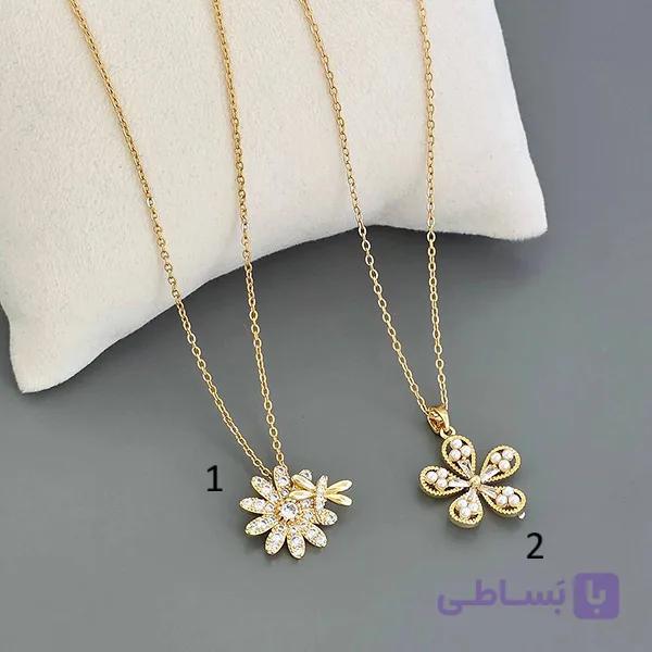 گردنبند طرح گل نگینی و مرواریدی