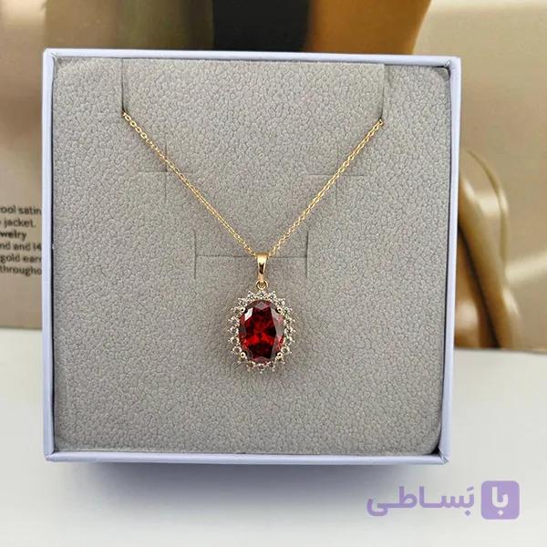 گردنبند نگین قرمز اشکی — تصویر 1
