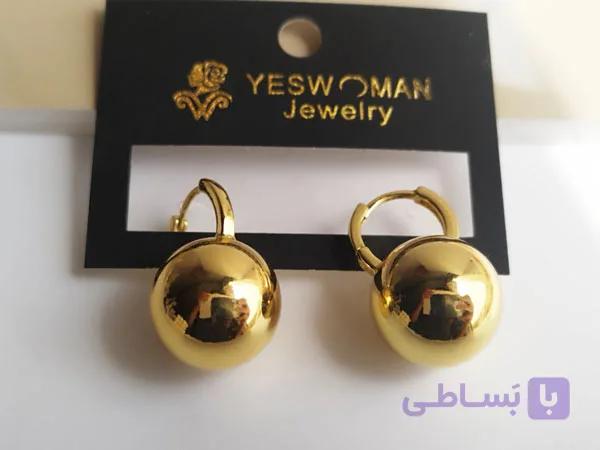 گوشواره حلقه ای طلایی آویز گوی — تصویر 1