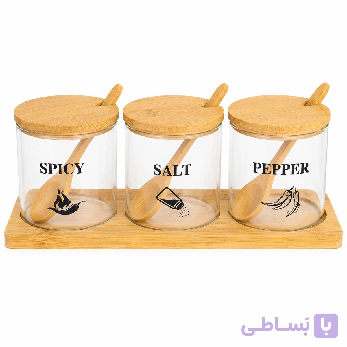 جا ادویه شیشه‌ای بامبو — تصویر 1
