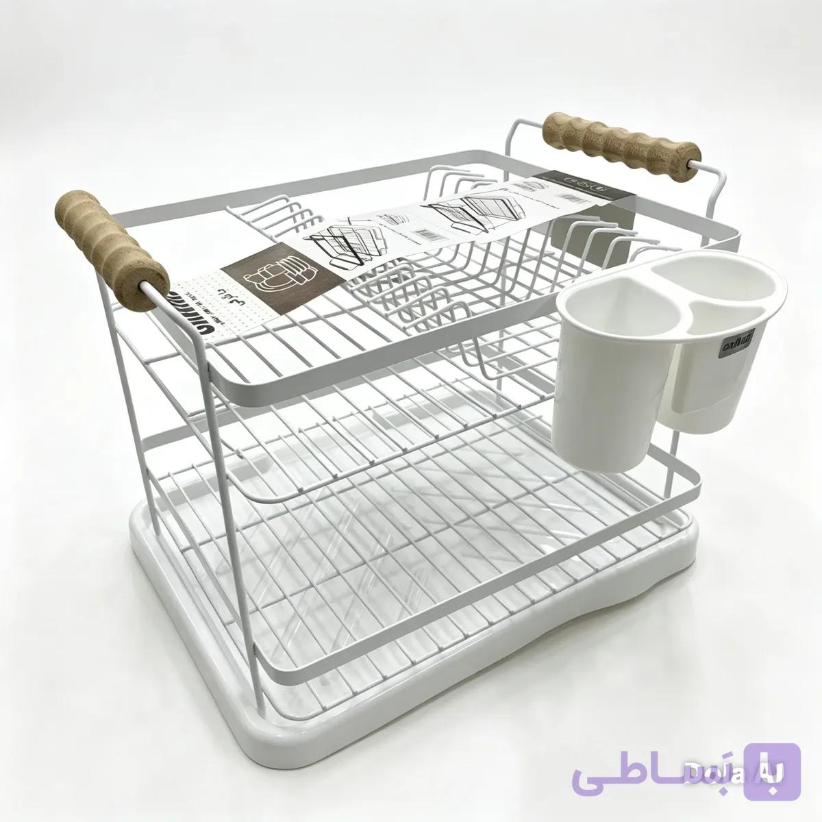 جا ظرفی دو طبقه دسته چوبی گرند با روکش رنگ — تصویر 1