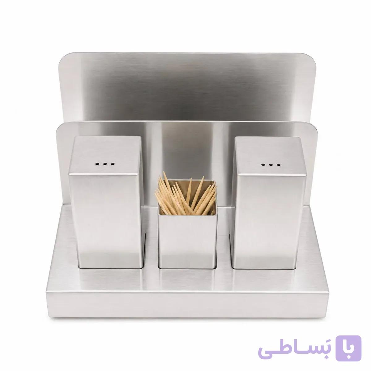 نمک‌پاش استیل دو عددی شنگیا جا دستمال دار — تصویر 1