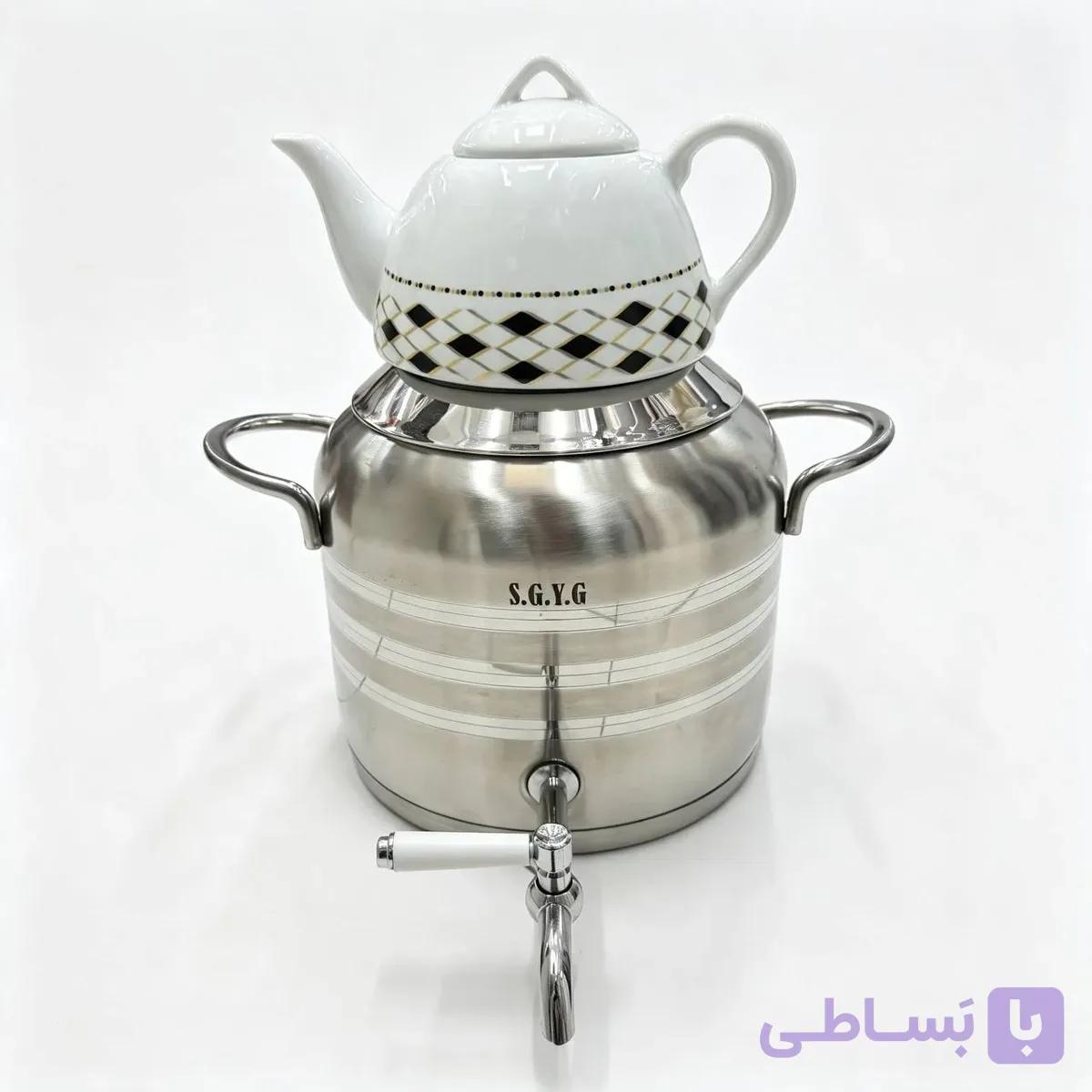 کتری قوری شیردار استیل کف چدن 7 لیتری برند شقایق — تصویر 1