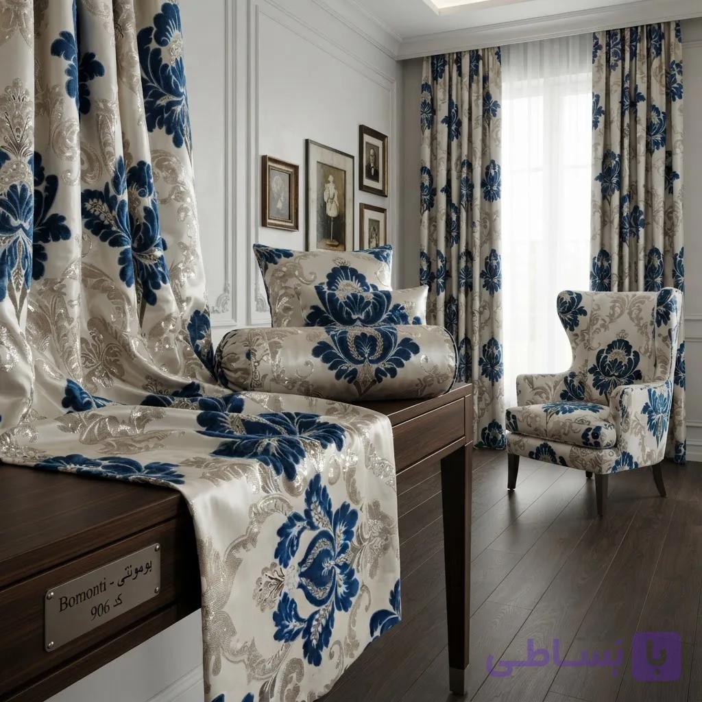 ساتن گلدوزی طرح قابی سالونی گل مخمل بومونتی کد 906