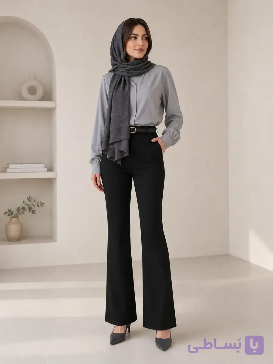 شلوار بوت کات پارچه مازراتی مشکی