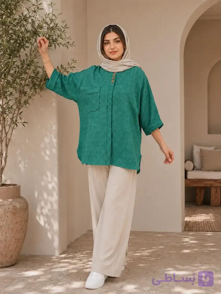 تونیک شانتون سه دکمه رنگ سبز